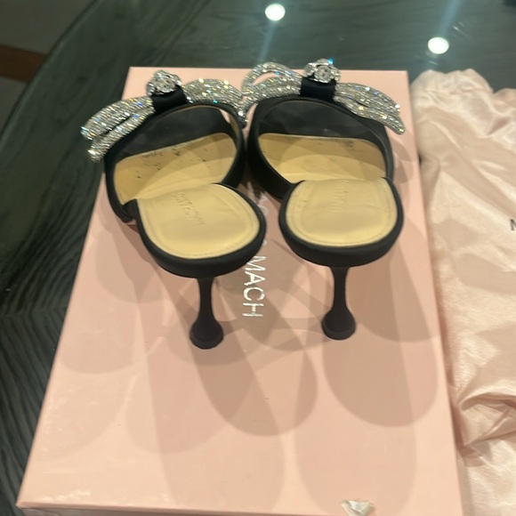 MACH & MACH Double Bow embellished satin mules
